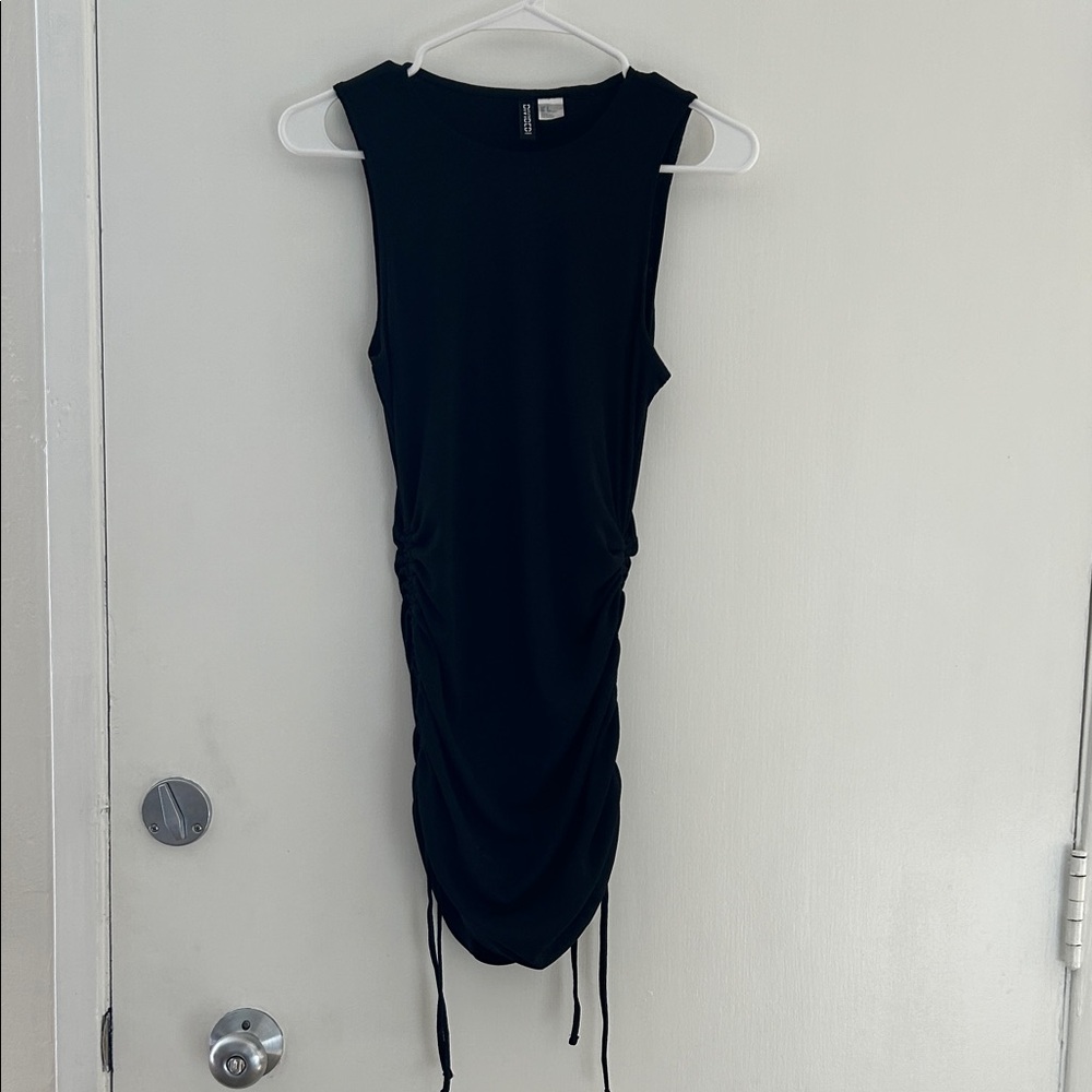 Divided Black Ruched Mini Dress